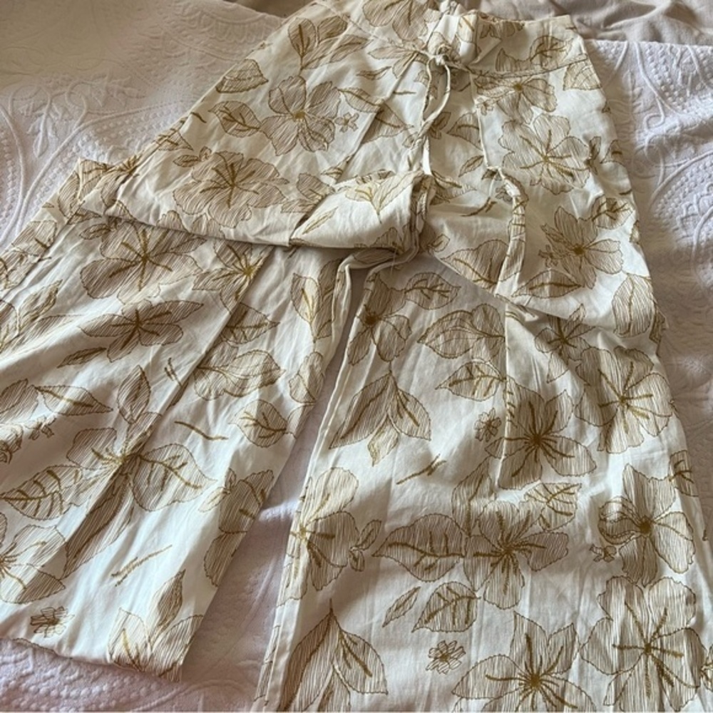 LUXMI linen tropical flower‎ wide leg pants